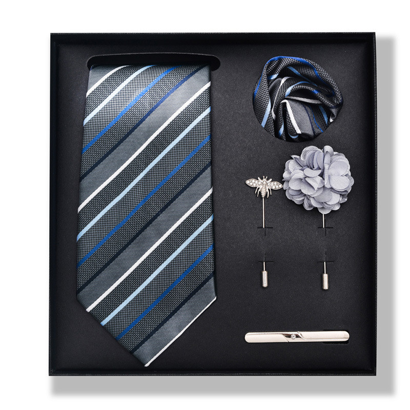 Cravată de modă pentru bărbați, de culoare uni, cu dungi de caju, set cutie cadou de 6 bucăți, set de corsaj de eșarfă pătrată cu clemă de cravată