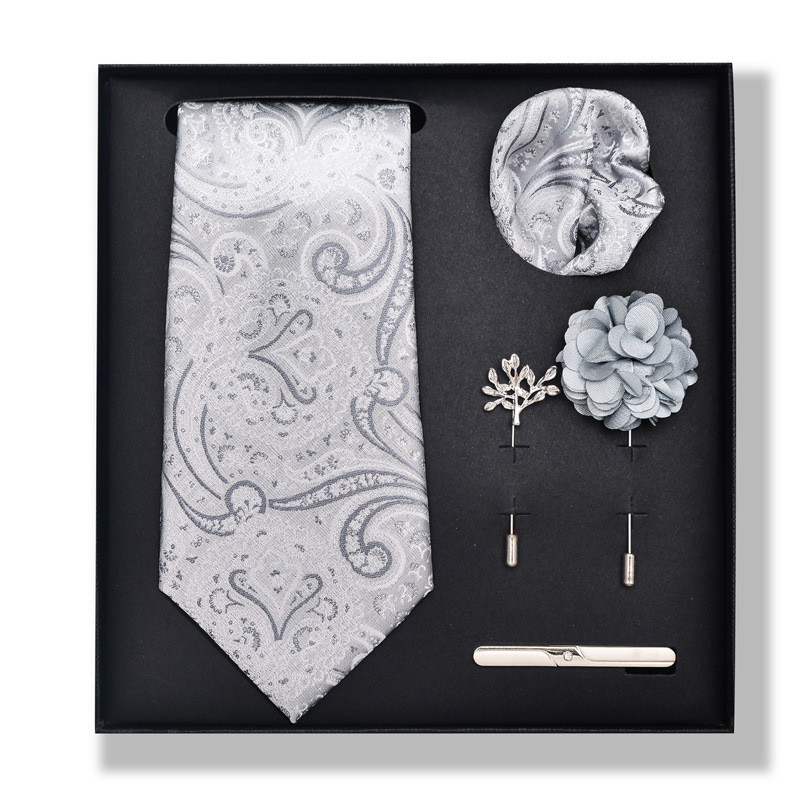 Cravată de modă pentru bărbați, de culoare uni, cu dungi de caju, set cutie cadou de 6 bucăți, set de corsaj de eșarfă pătrată cu clemă de cravată