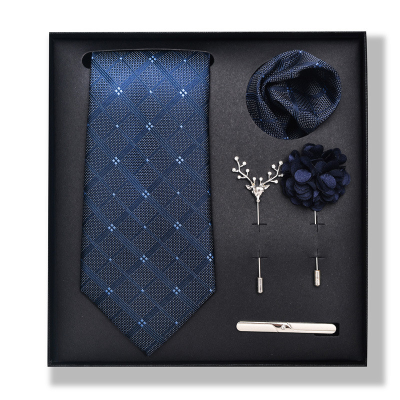Cravată de modă pentru bărbați, de culoare uni, cu dungi de caju, set cutie cadou de 6 bucăți, set de corsaj de eșarfă pătrată cu clemă de cravată