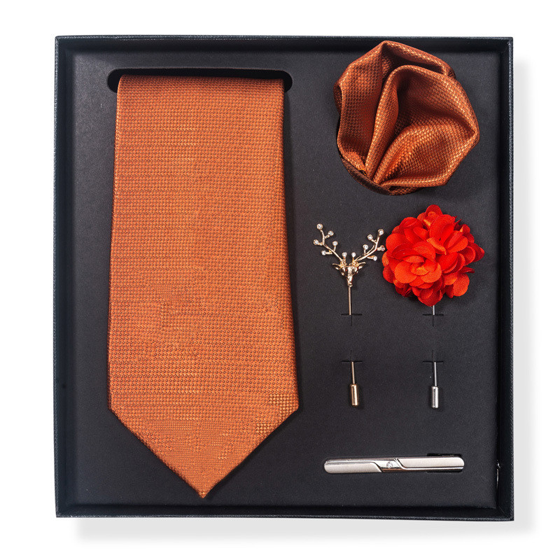 Cravată de modă pentru bărbați, de culoare uni, cu dungi de caju, set cutie cadou de 6 bucăți, set de corsaj de eșarfă pătrată cu clemă de cravată