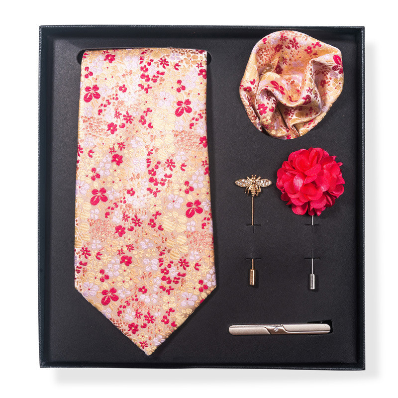 Cravată de modă pentru bărbați, de culoare uni, cu dungi de caju, set cutie cadou de 6 bucăți, set de corsaj de eșarfă pătrată cu clemă de cravată