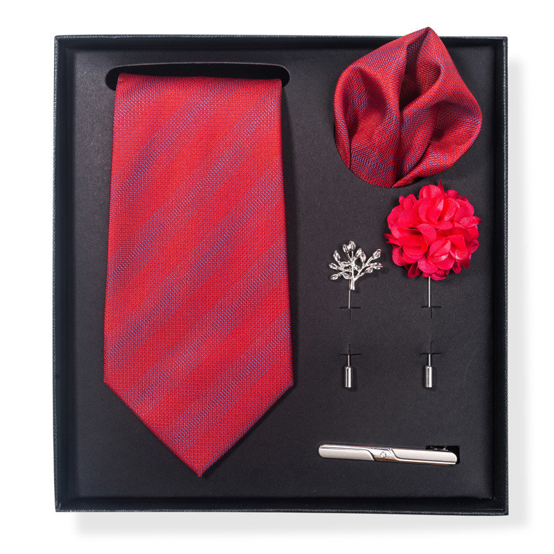 Cravată de modă pentru bărbați, de culoare uni, cu dungi de caju, set cutie cadou de 6 bucăți, set de corsaj de eșarfă pătrată cu clemă de cravată