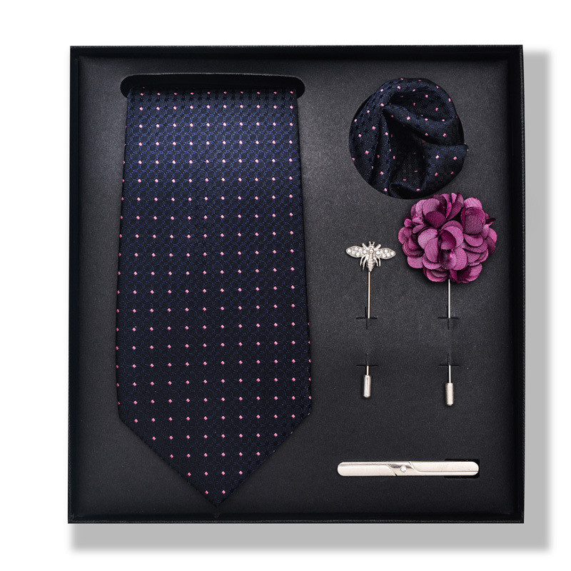 Cravată de modă pentru bărbați, de culoare uni, cu dungi de caju, set cutie cadou de 6 bucăți, set de corsaj de eșarfă pătrată cu clemă de cravată