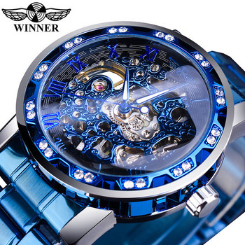 Dropshipping Watch Winner Ανδρικό ρολόι μόδας Casual Hollow Crystal Mechanical Wrist Ανδρικό ρολόι