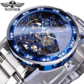 Dropshipping Watch Winner Ανδρικό ρολόι μόδας Casual Hollow Crystal Mechanical Wrist Ανδρικό ρολόι