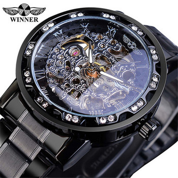 Dropshipping Watch Winner Ανδρικό ρολόι μόδας Casual Hollow Crystal Mechanical Wrist Ανδρικό ρολόι