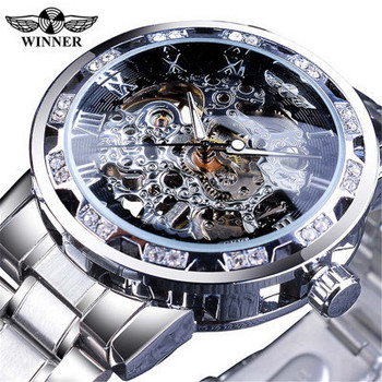 Dropshipping Watch Winner Ανδρικό ρολόι μόδας Casual Hollow Crystal Mechanical Wrist Ανδρικό ρολόι