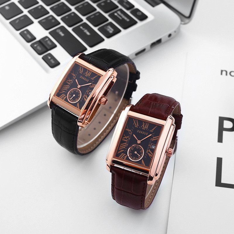 Dviejų rankų kalendorius pusiau kvadratinis kvarcinis laikrodis vyriškas mados laikrodis studentiškas paprastas vandeniui atsparus kvarcinis laikrodis Douyin karštas modelis