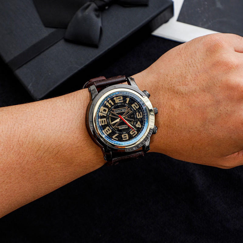 Ceas bărbătesc cu dublă scară pentru bărbați trend fashion hollow poo centura cuarț ceas bărbați ceas ceas cu quartz