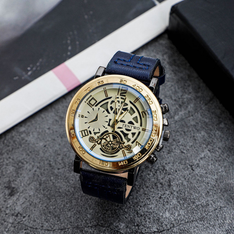 Douyin popular ceas pentru bărbați ceas pentru bărbați cadran gol cu centură pu cuarț pointer modă ceas retro