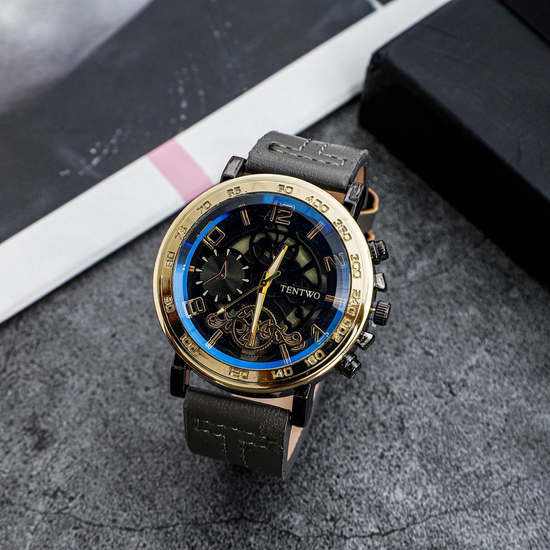 Douyin popular ceas pentru bărbați ceas pentru bărbați cadran gol cu centură pu cuarț pointer modă ceas retro