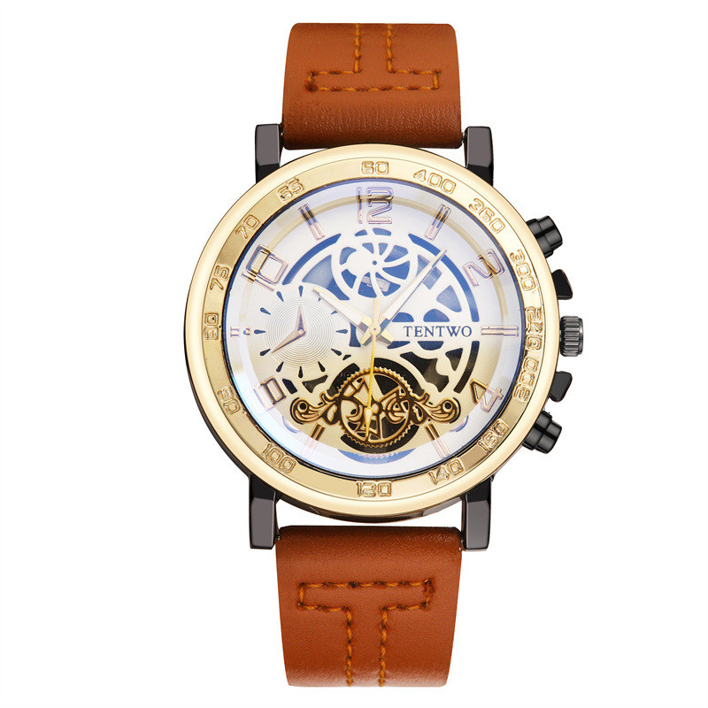 Douyin popular ceas pentru bărbați ceas pentru bărbați cadran gol cu centură pu cuarț pointer modă ceas retro