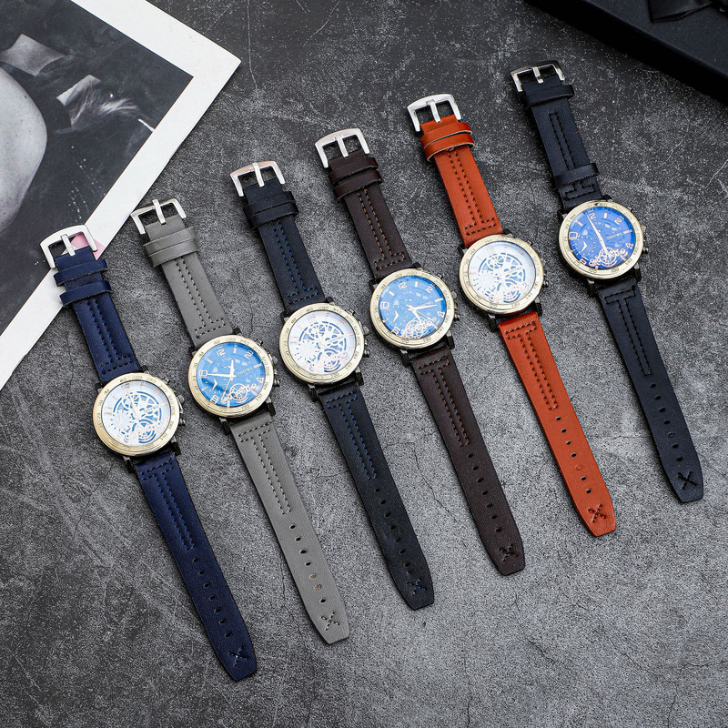 Douyin popular ceas pentru bărbați ceas pentru bărbați cadran gol cu centură pu cuarț pointer modă ceas retro