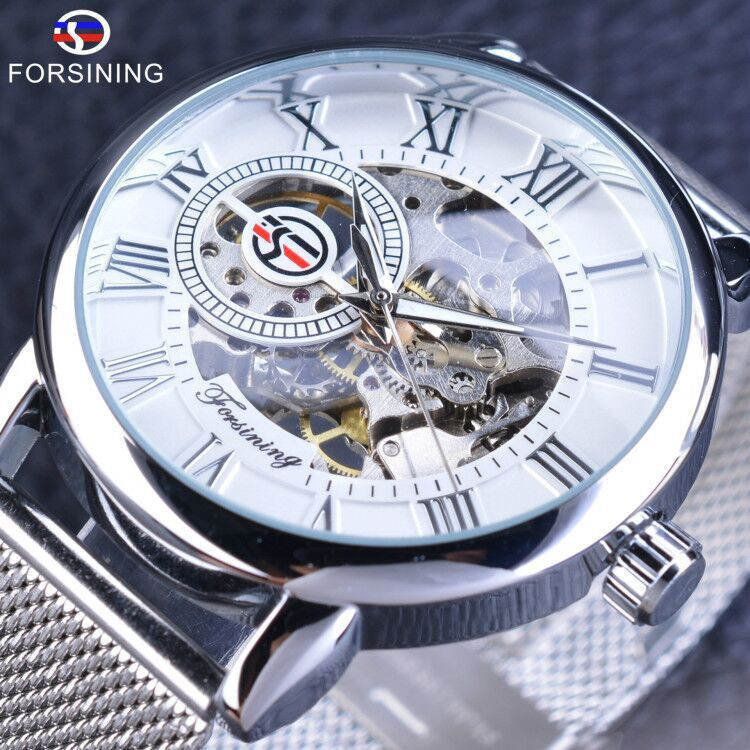 O bucată Dropshipping Comerț exterior Vânzare fierbinte Ceas Forsining Ceas mecanic pentru bărbați Ceas pentru bărbați Curea din plasă Ceas pentru bărbați