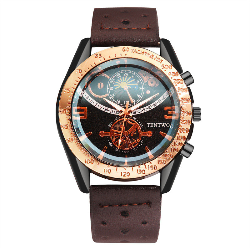 2023 Ceas Pointer pentru bărbați, ocazional, cu model de stele, cadran, ceas de afaceri pentru bărbați, cu curea din PU