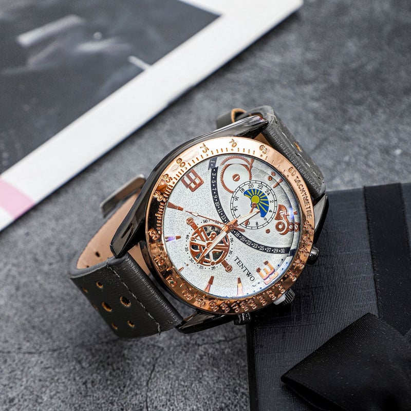 2023 Ceas Pointer pentru bărbați, ocazional, cu model de stele, cadran, ceas de afaceri pentru bărbați, cu curea din PU