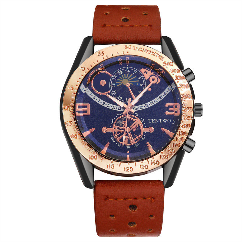 2023 Ceas Pointer pentru bărbați, ocazional, cu model de stele, cadran, ceas de afaceri pentru bărbați, cu curea din PU