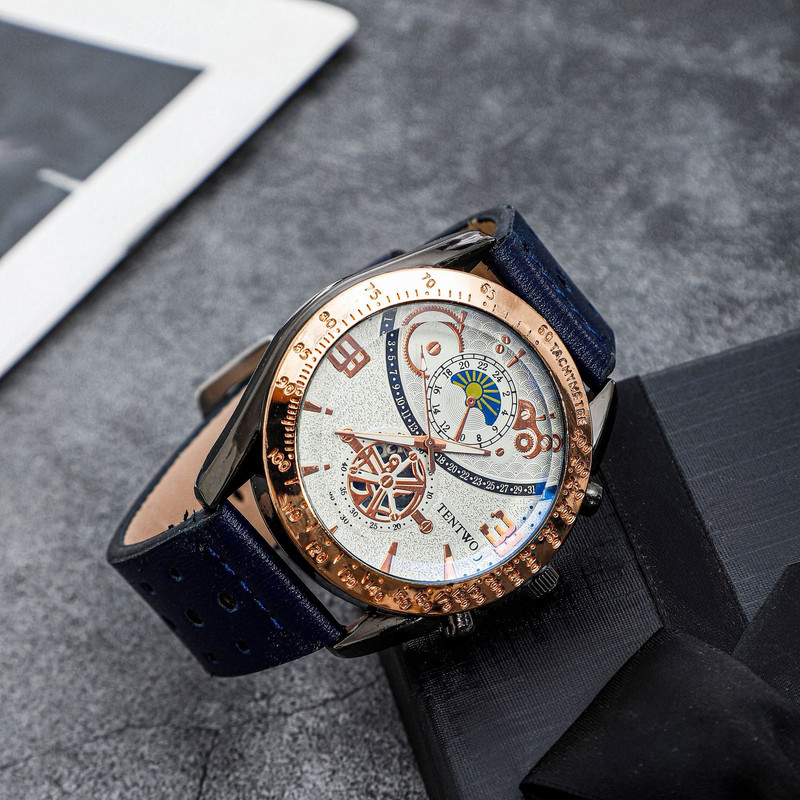 2023 Ceas Pointer pentru bărbați, ocazional, cu model de stele, cadran, ceas de afaceri pentru bărbați, cu curea din PU