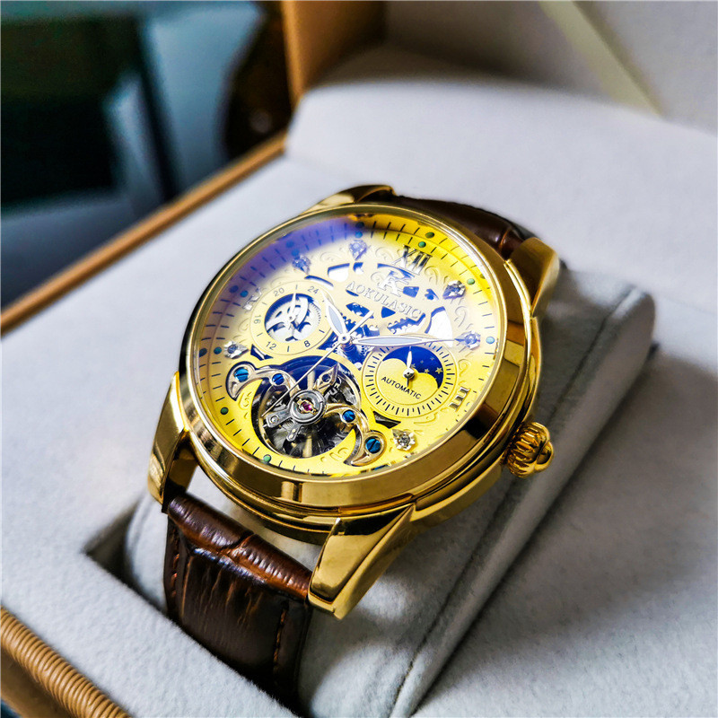 Ceas Augustus Ceas mecanic complet automat pentru bărbați Tourbillon Hollow Fashion Ceas pentru bărbați dintr-o singură bucată, livrare picătură