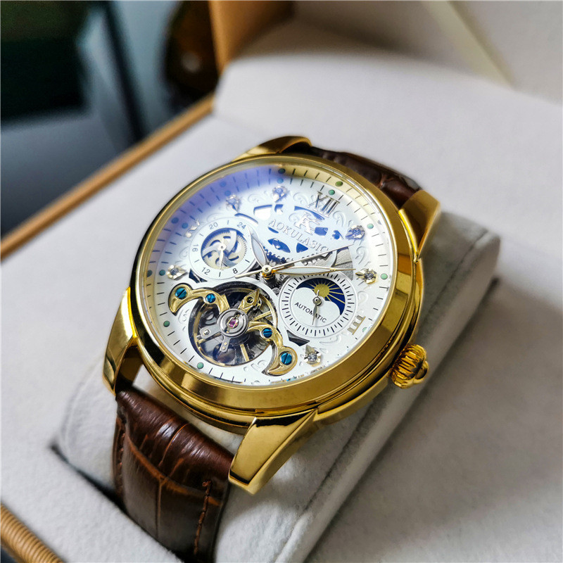 Ceas Augustus Ceas mecanic complet automat pentru bărbați Tourbillon Hollow Fashion Ceas pentru bărbați dintr-o singură bucată, livrare picătură