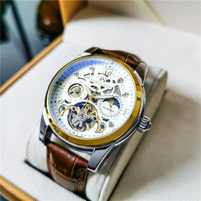 Ceas Augustus Ceas mecanic complet automat pentru bărbați Tourbillon Hollow Fashion Ceas pentru bărbați dintr-o singură bucată, livrare picătură