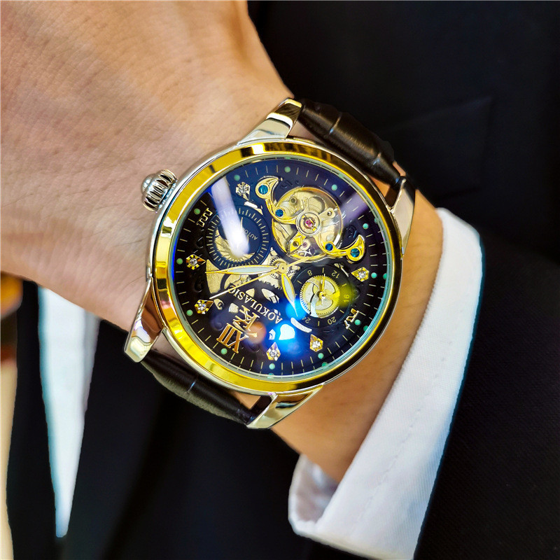 Ceas Augustus Ceas mecanic complet automat pentru bărbați Tourbillon Hollow Fashion Ceas pentru bărbați dintr-o singură bucată, livrare picătură