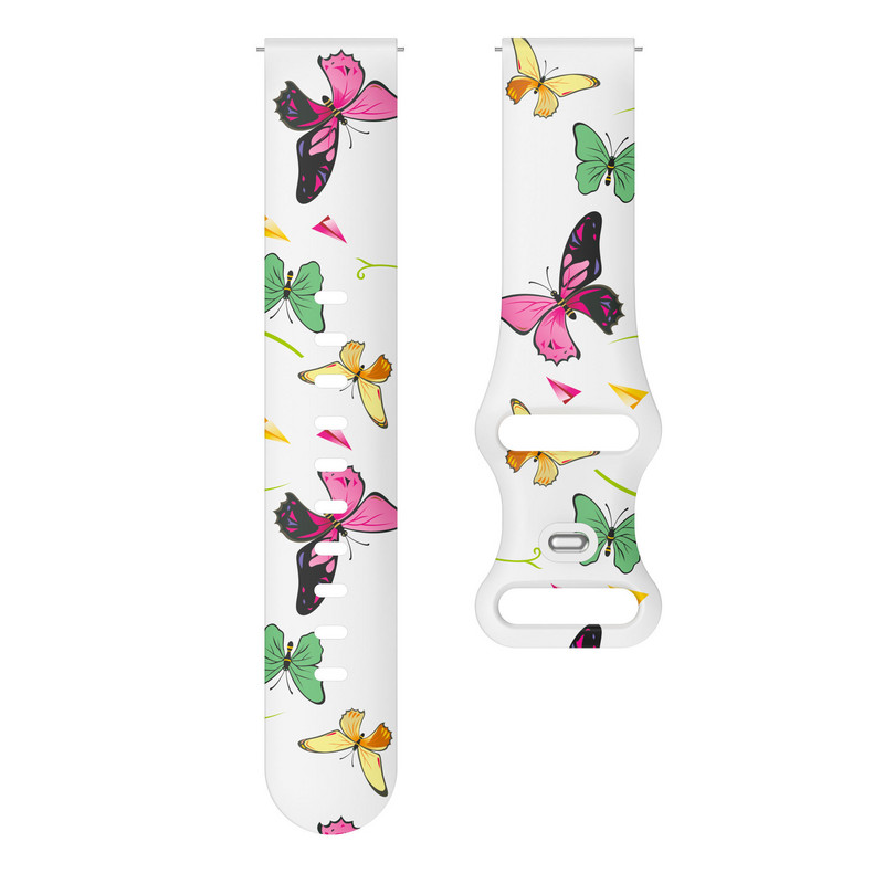 Se potrivește pentru Samsung Active 2 Watch4 Bandă din silicon imprimată Cataramă tip fluture Bandă imprimată transparentă de 20 mm