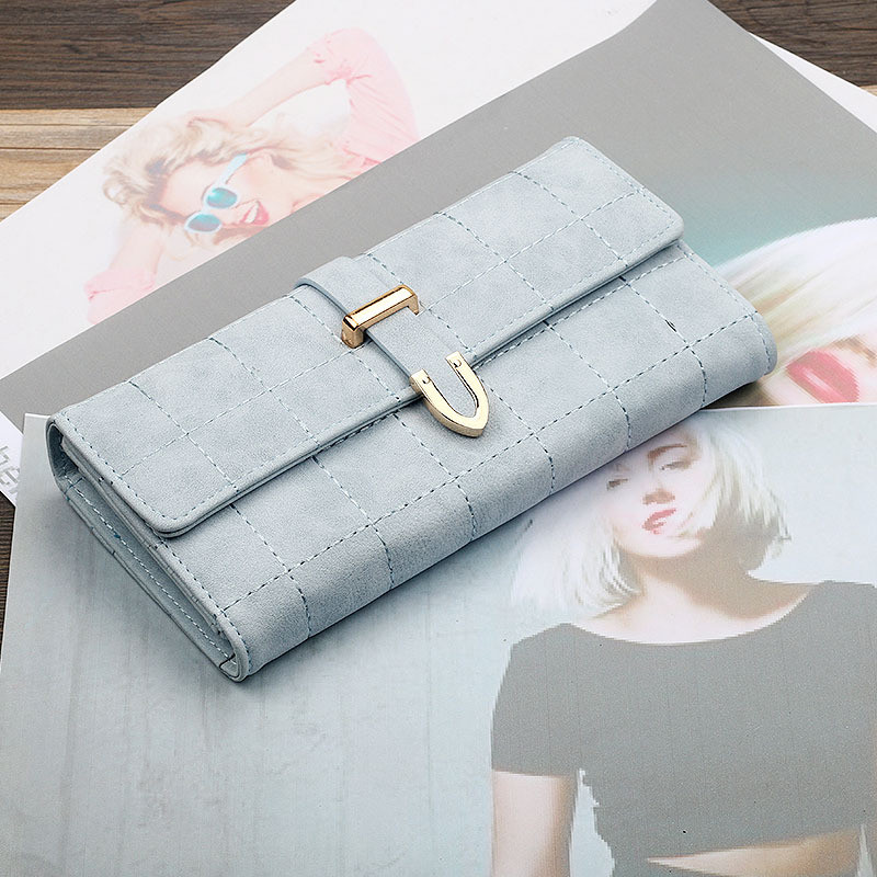 Vânzări directe din fabrică, noul portofel retro mat student cu trei ori, fir brodat, portofel clutch de lungime medie pentru femei în carouri