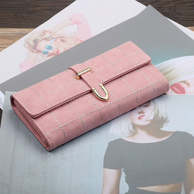 Vânzări directe din fabrică, noul portofel retro mat student cu trei ori, fir brodat, portofel clutch de lungime medie pentru femei în carouri