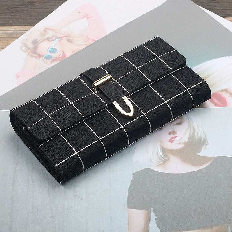 Vânzări directe din fabrică, noul portofel retro mat student cu trei ori, fir brodat, portofel clutch de lungime medie pentru femei în carouri