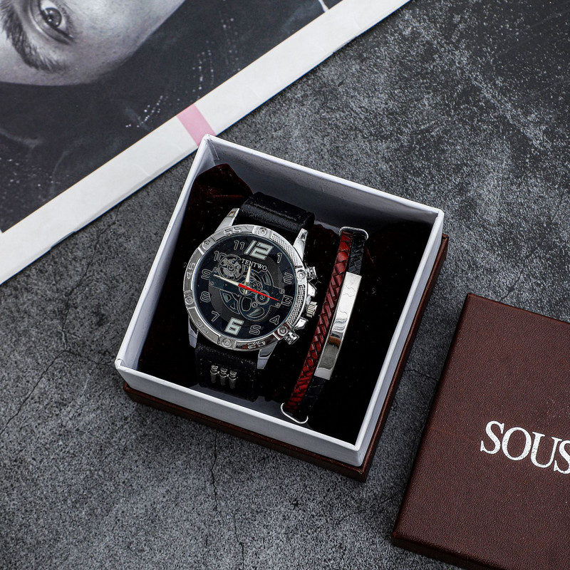 Set de ceasuri pentru bărbați pentru comerț exterior AliExpress Geneva Calendar Belt Business Atmosphere Quartz Set Watch Box Ceas de mână