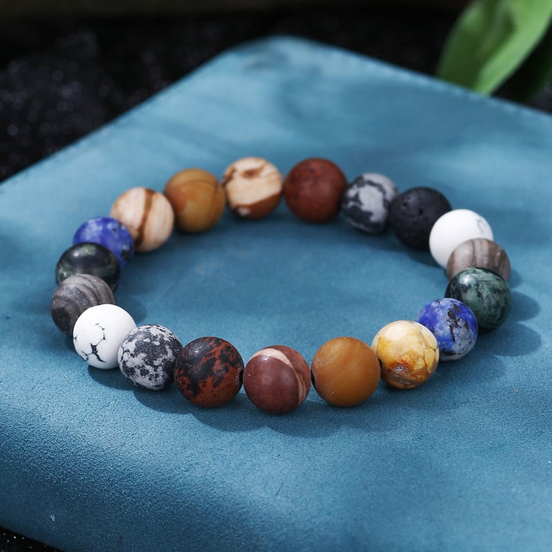 Brățară din piatră vulcanică împletită pătrată de lavă transfrontalieră pentru bărbați, mărgele de sticlă neagră mată, brățară reglabilă