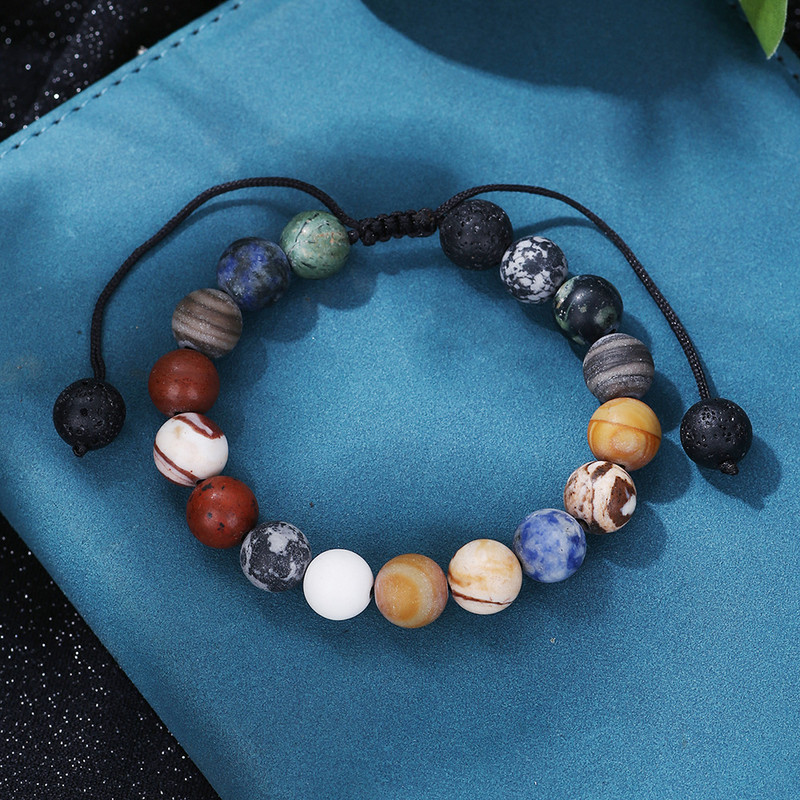 Brățară din piatră vulcanică împletită pătrată de lavă transfrontalieră pentru bărbați, mărgele de sticlă neagră mată, brățară reglabilă