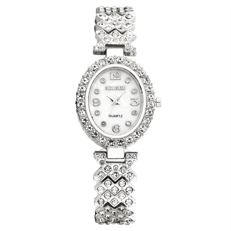 Vizualizați model nou Brățară cu diamante ceas de lux cu diamante complet pentru femei, cu cureaua din oțel, ceas de damă în stil la modă de nișă cu diamante incrustate