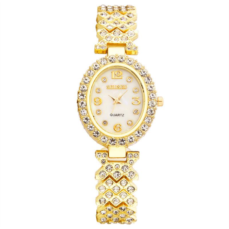 Vizualizați model nou Brățară cu diamante ceas de lux cu diamante complet pentru femei, cu cureaua din oțel, ceas de damă în stil la modă de nișă cu diamante incrustate