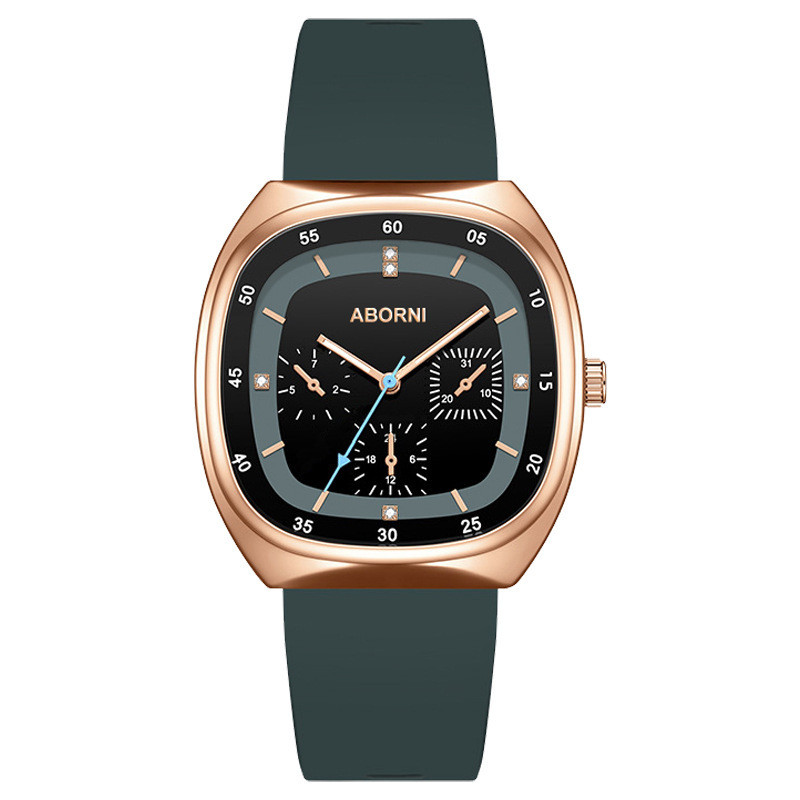 Ceas pătrat de modă Alponi cu bandă de silicon, ceas cu quartz cu trei mâini, transmisie în direct pentru femei, ceas popular pentru femei rezistent la apă