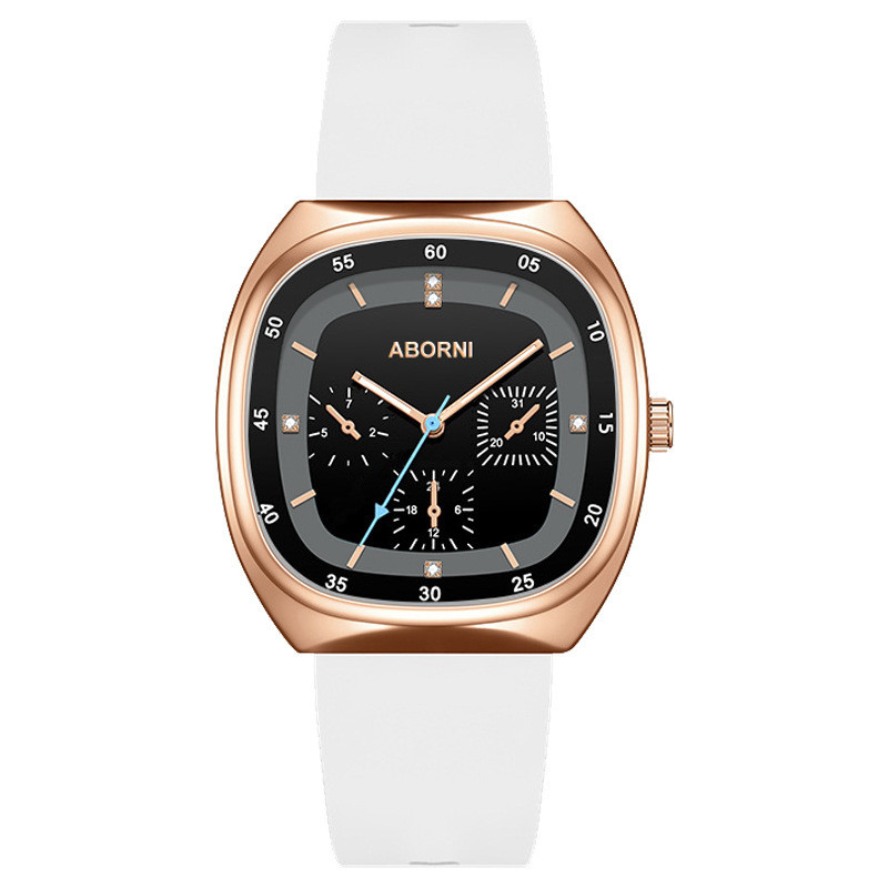 Ceas pătrat de modă Alponi cu bandă de silicon, ceas cu quartz cu trei mâini, transmisie în direct pentru femei, ceas popular pentru femei rezistent la apă