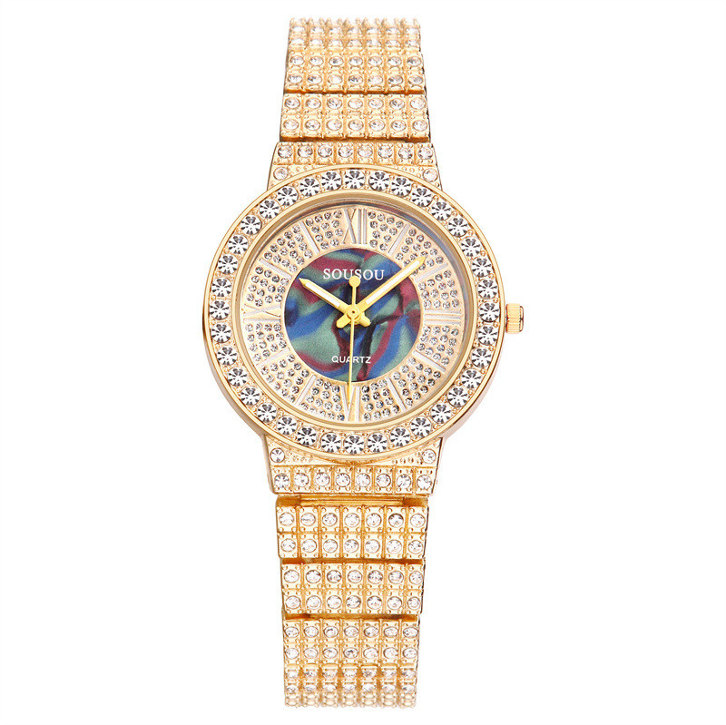 Ceas Gypsophila gata de fabricație, cu cataramă cu bijuterii încrustate cu diamante, cu fața cu diamante, cu cadran de lux, cu cadran de culoare, ceas cu quartz pentru femei