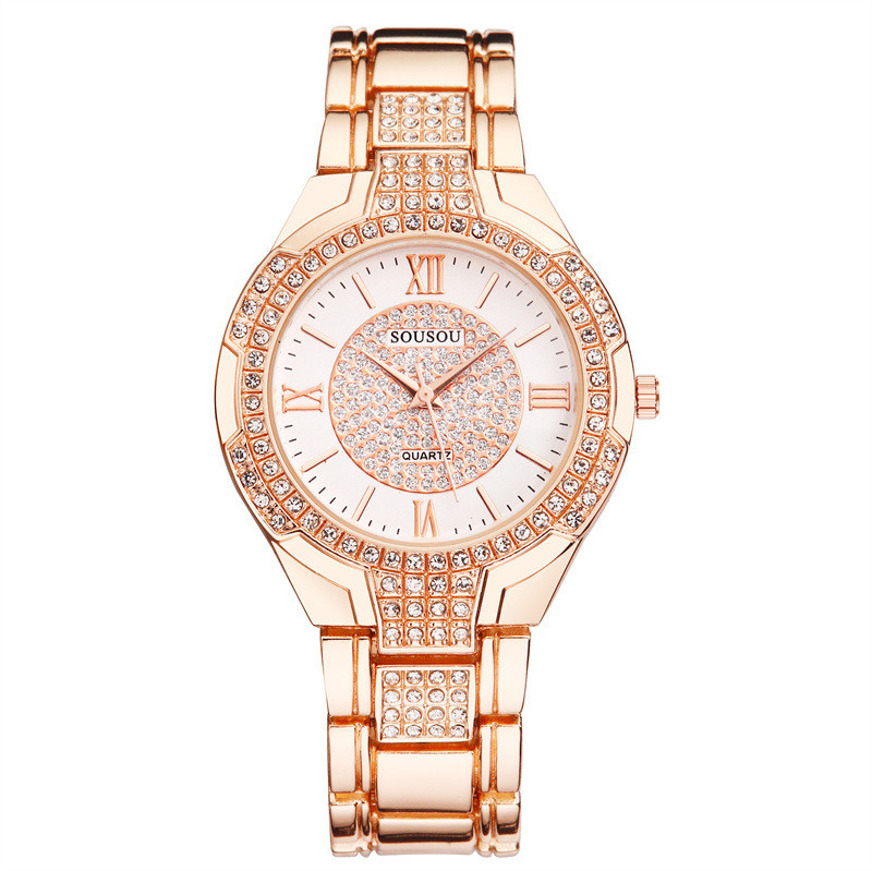 Ceas de damă cu cuarț, cu fața de cristal, cu brățară cu trei ochi, model fierbinte de comerț exterior Gypsophila incrustat cu diamante