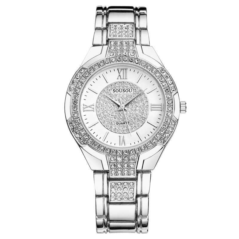 Ceas de damă cu cuarț, cu fața de cristal, cu brățară cu trei ochi, model fierbinte de comerț exterior Gypsophila incrustat cu diamante