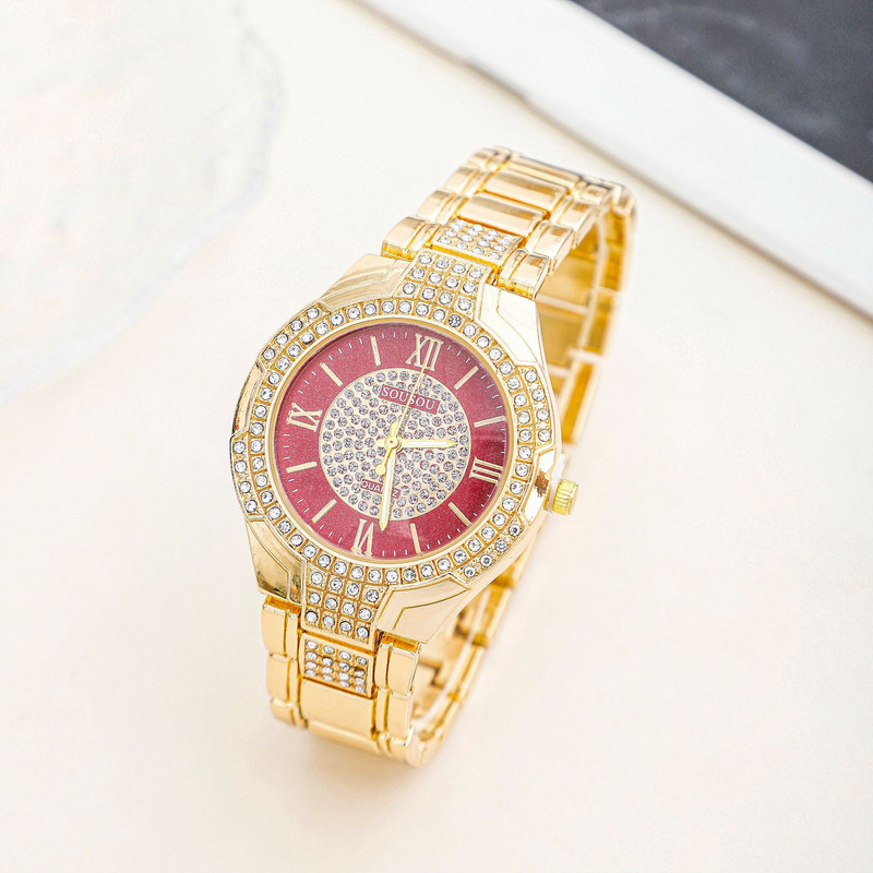 Ceas de damă cu cuarț, cu fața de cristal, cu brățară cu trei ochi, model fierbinte de comerț exterior Gypsophila incrustat cu diamante