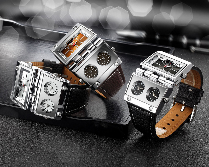 Ceas Oulm pentru bărbați, cu cadran mare, ceas modern, dreptunghiular, cu zonă de mai multe ore, cu cuarț european și american, pentru bărbați