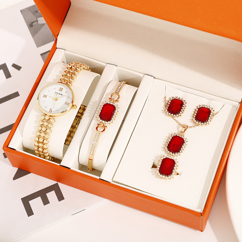 Cutie de Ziua Îndrăgostiților Ceas popular de femei din cinci piese Set de lebădă mică Ceas de damă Ceas de cuarț de modă pentru femei