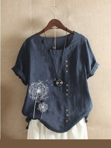 2019 Amazon AliExpress Comerț exterior transfrontalier vânzări fierbinți pentru femei cu imprimeu retro, bumbac, in, lejer, cămașă casual cu mânecă scurtă