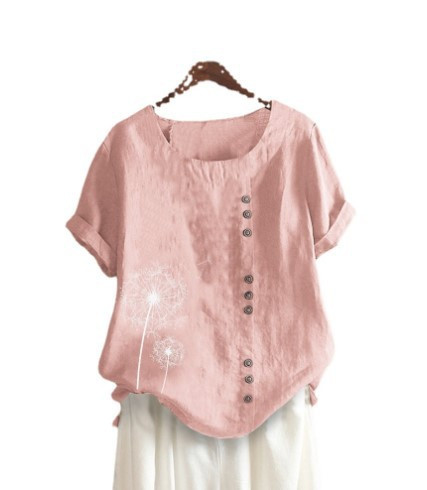 2019 Amazon AliExpress Comerț exterior transfrontalier vânzări fierbinți pentru femei cu imprimeu retro, bumbac, in, lejer, cămașă casual cu mânecă scurtă