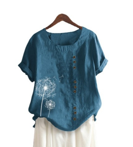 2019 Amazon AliExpress Comerț exterior transfrontalier vânzări fierbinți pentru femei cu imprimeu retro, bumbac, in, lejer, cămașă casual cu mânecă scurtă