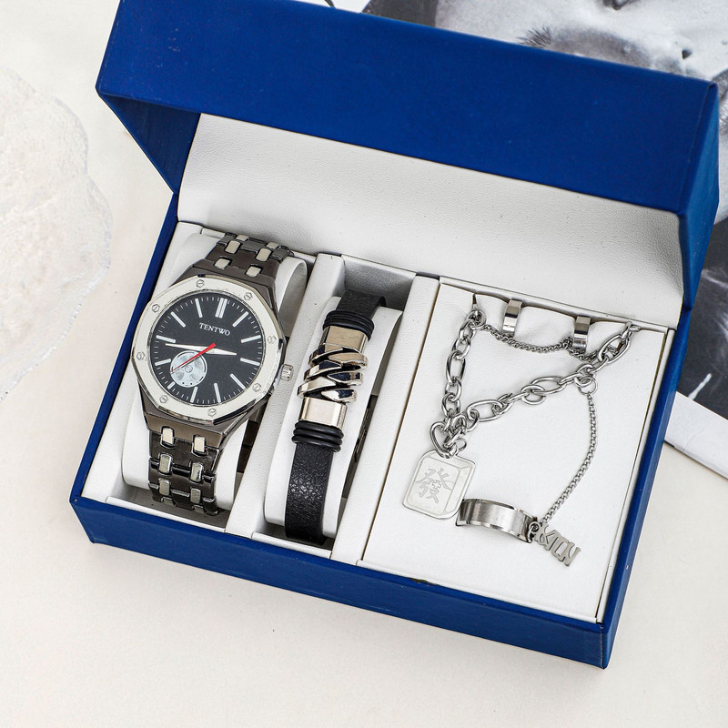 Set de cinci piese cu ceas negru de ultimă generație Cutie ceas Ambalaj Cutie cadou Cutie ceas cu quartz Cutie ceas bărbați Cutie ceas