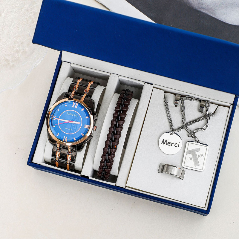 Set de cinci piese cu ceas negru de ultimă generație Cutie ceas Ambalaj Cutie cadou Cutie ceas cu quartz Cutie ceas bărbați Cutie ceas