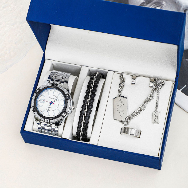 Set de cinci piese cu ceas negru de ultimă generație Cutie ceas Ambalaj Cutie cadou Cutie ceas cu quartz Cutie ceas bărbați Cutie ceas