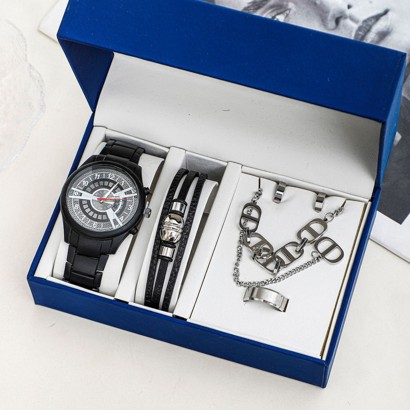 Set de cinci piese cu ceas negru de ultimă generație Cutie ceas Ambalaj Cutie cadou Cutie ceas cu quartz Cutie ceas bărbați Cutie ceas